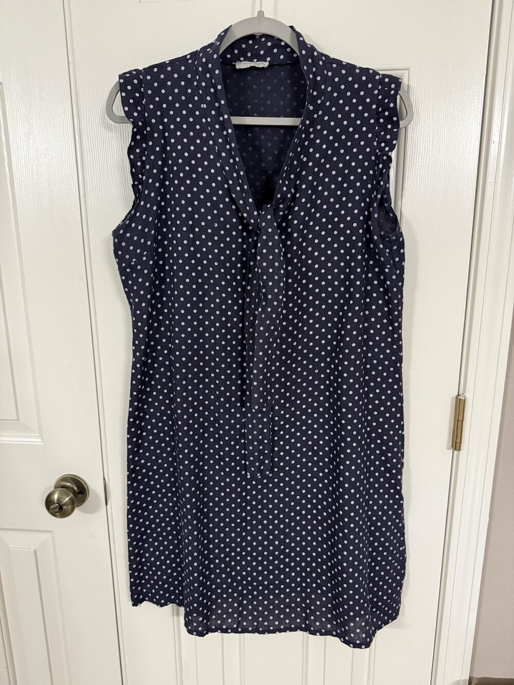 Bellambra Navy Polka Dot 100% Linen Dress M Made In Italy